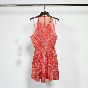 Michael Kors Pink Leaf Print Dress with Gold Chain